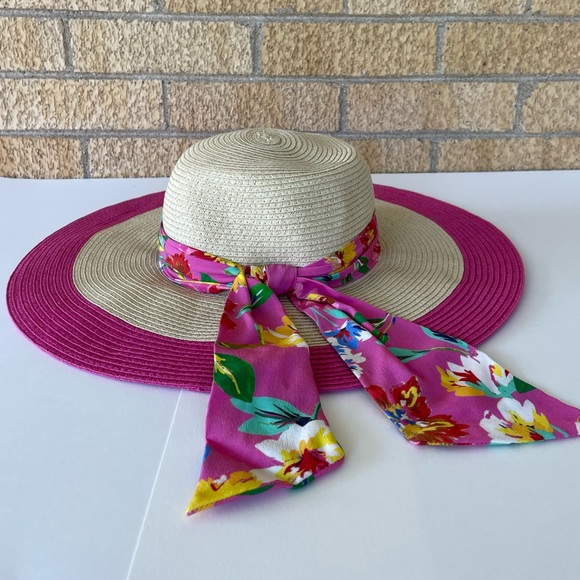 Kate Spade Pink/Beige Wide Brim Sun Hat with Floral Accents 👒☀️ One Size - Picture 4 of 12